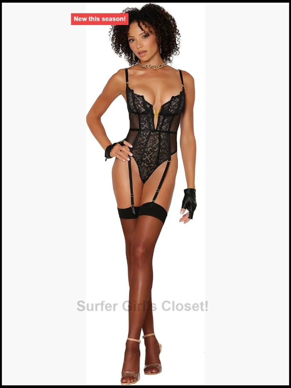 Stretch Lace Fishnet Garter Teddy Wired Cups Boning Adjustable Straps